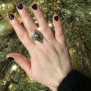 100% sterling silver and Vesuvianite Triquetra ring handmade by a silversmith